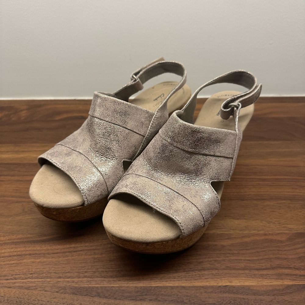 Clark’s Metallic Wedge Sandals
